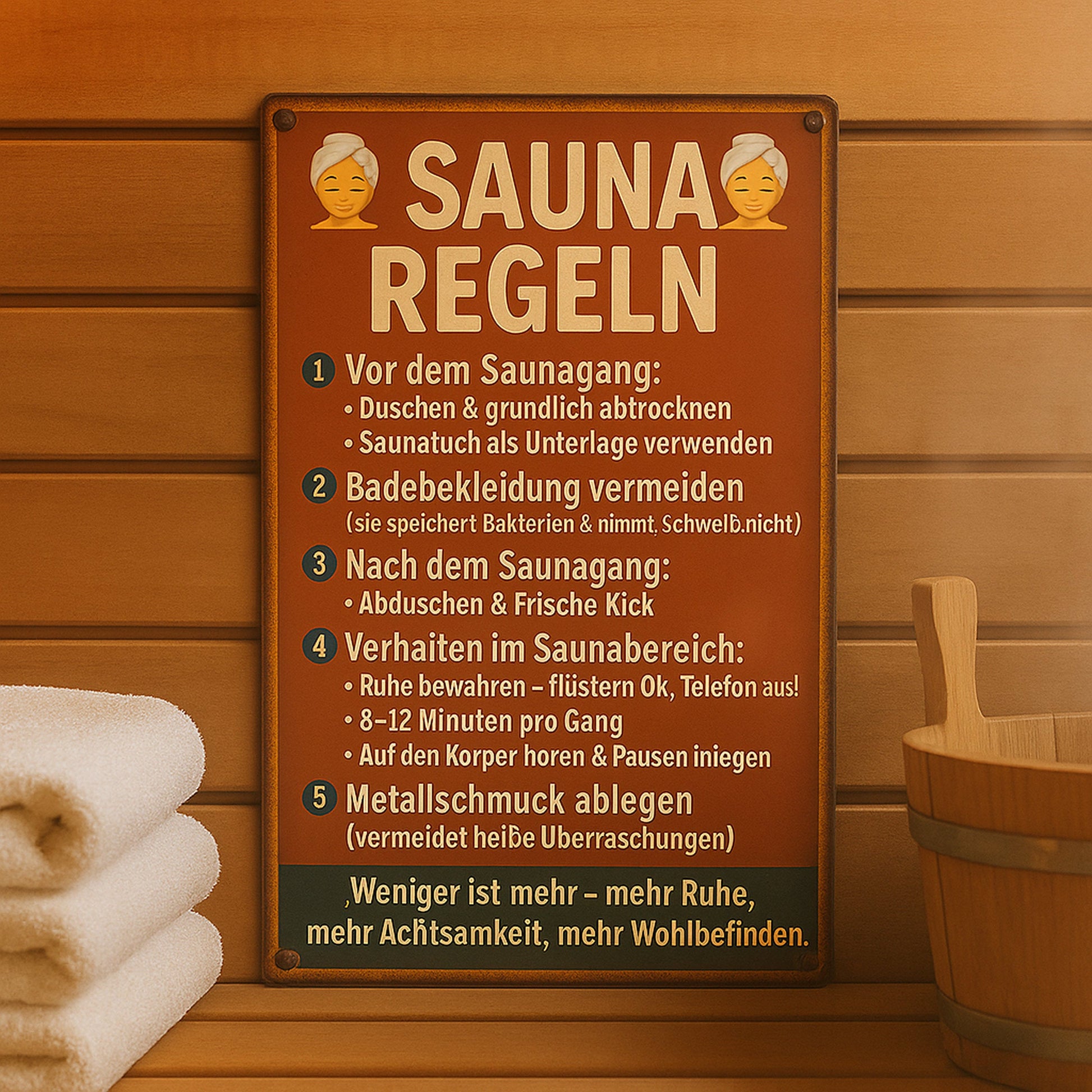 Sauna Regeln rot Blechschild