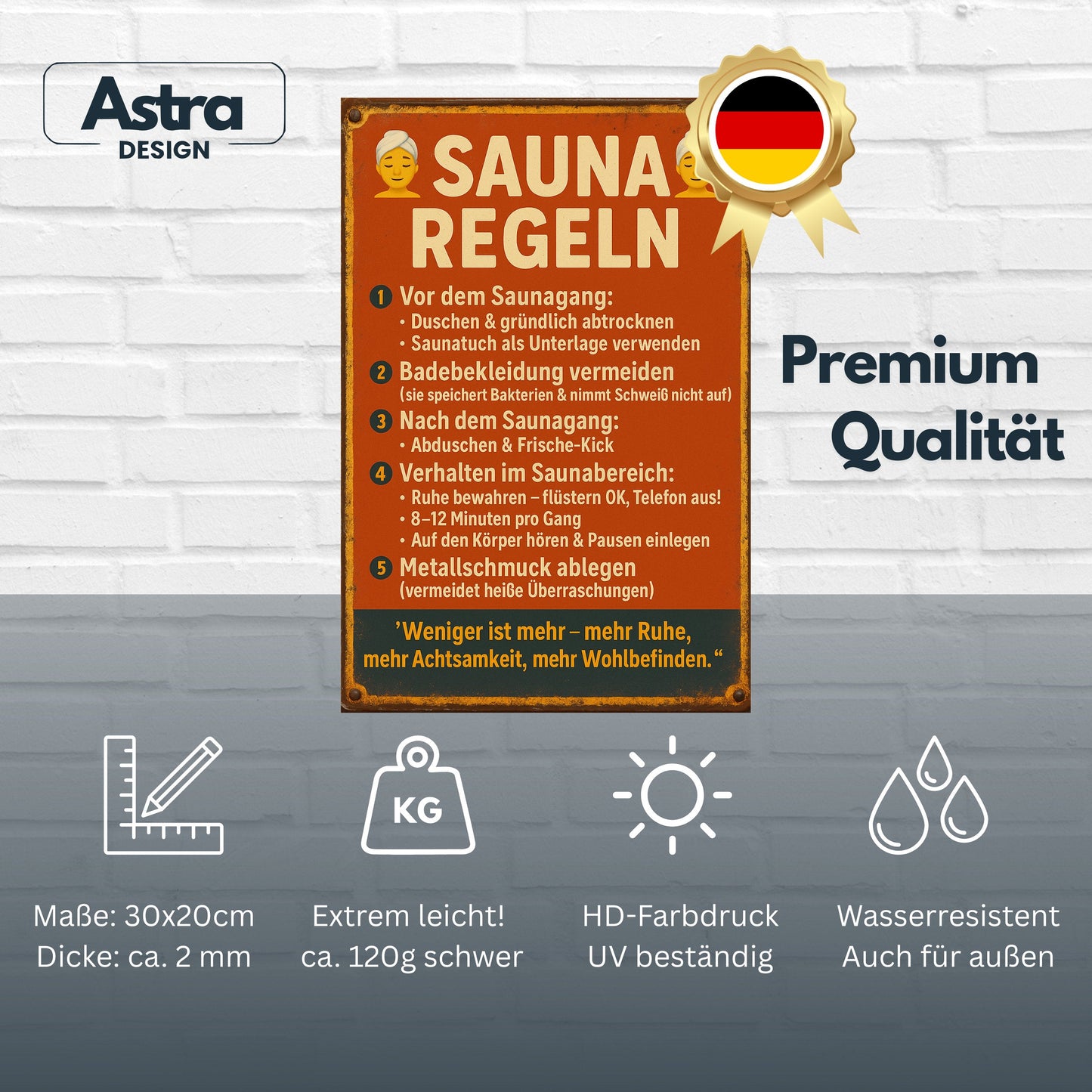 Sauna Regeln rot Blechschild