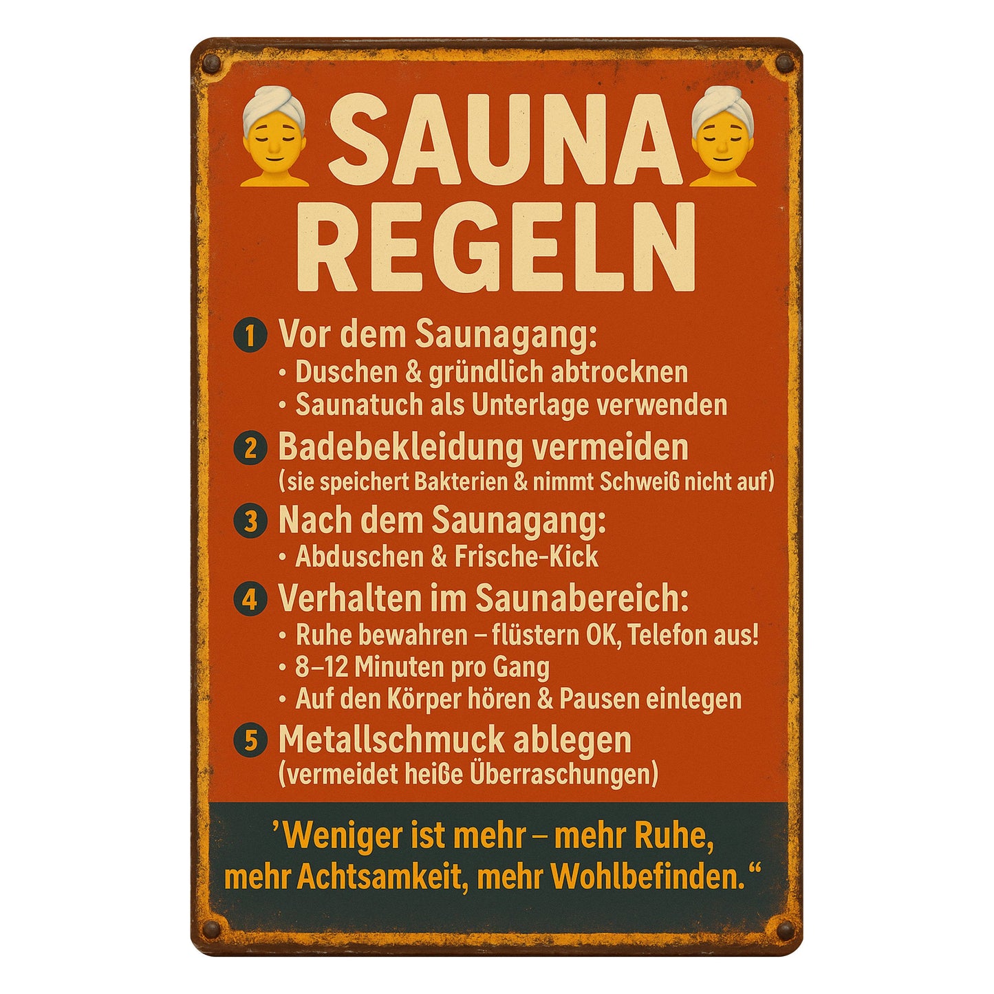 Sauna Regeln rot Blechschild