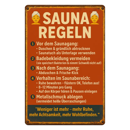 Sauna Regeln rot Blechschild