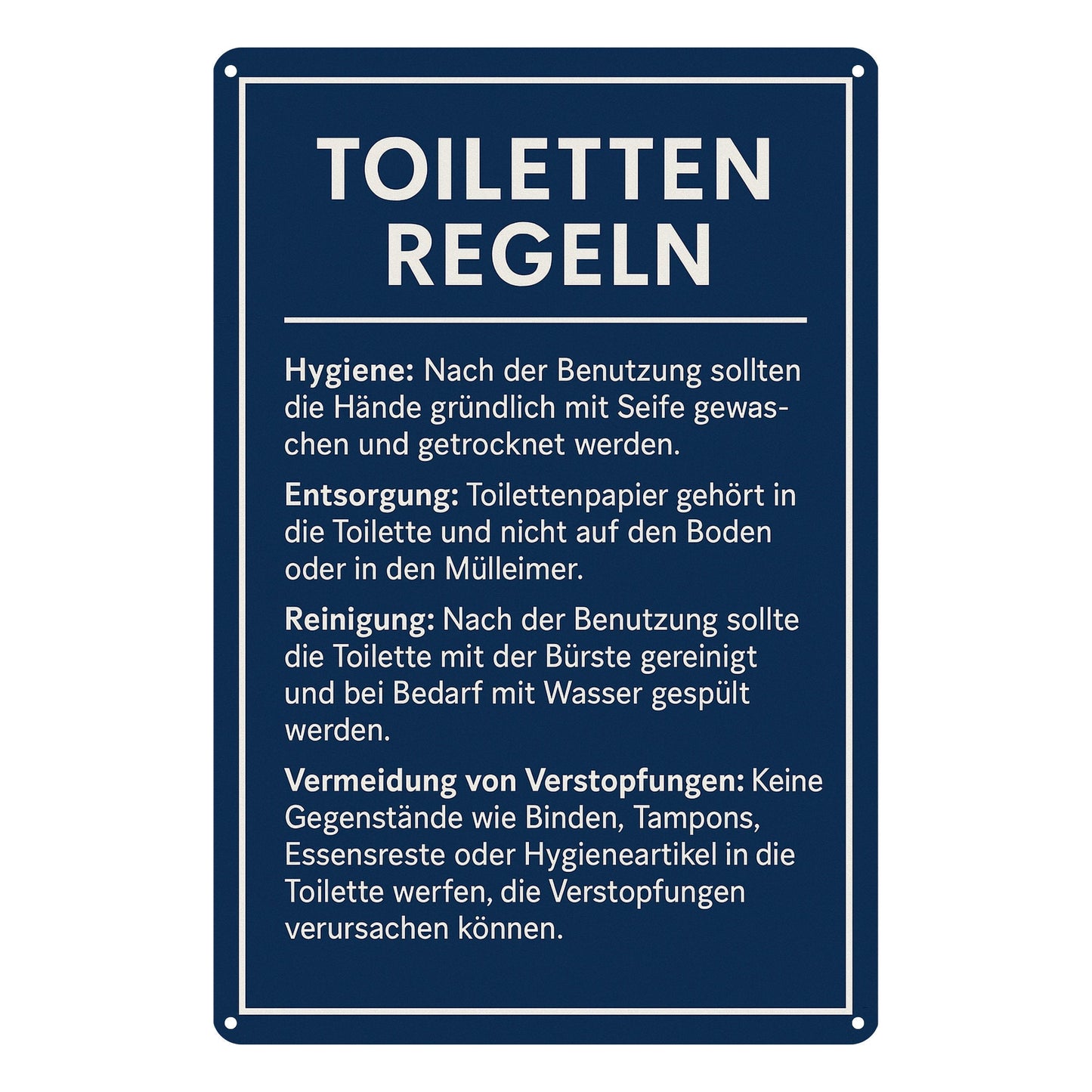 Toiletten Regeln Blechschild