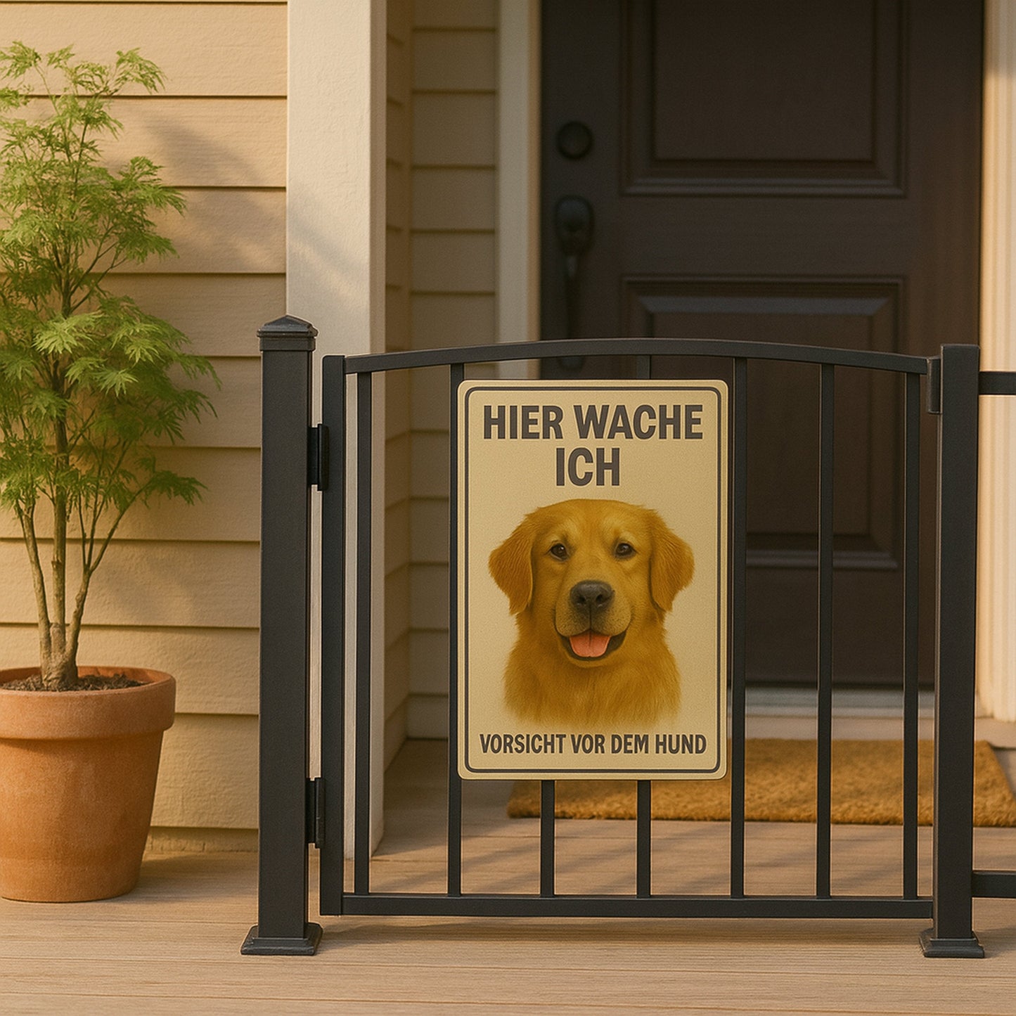 Golden Retriever Hier wache ich Blechschild 