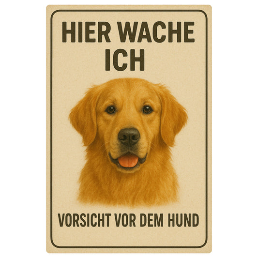 Golden Retriever Hier wache ich Blechschild 