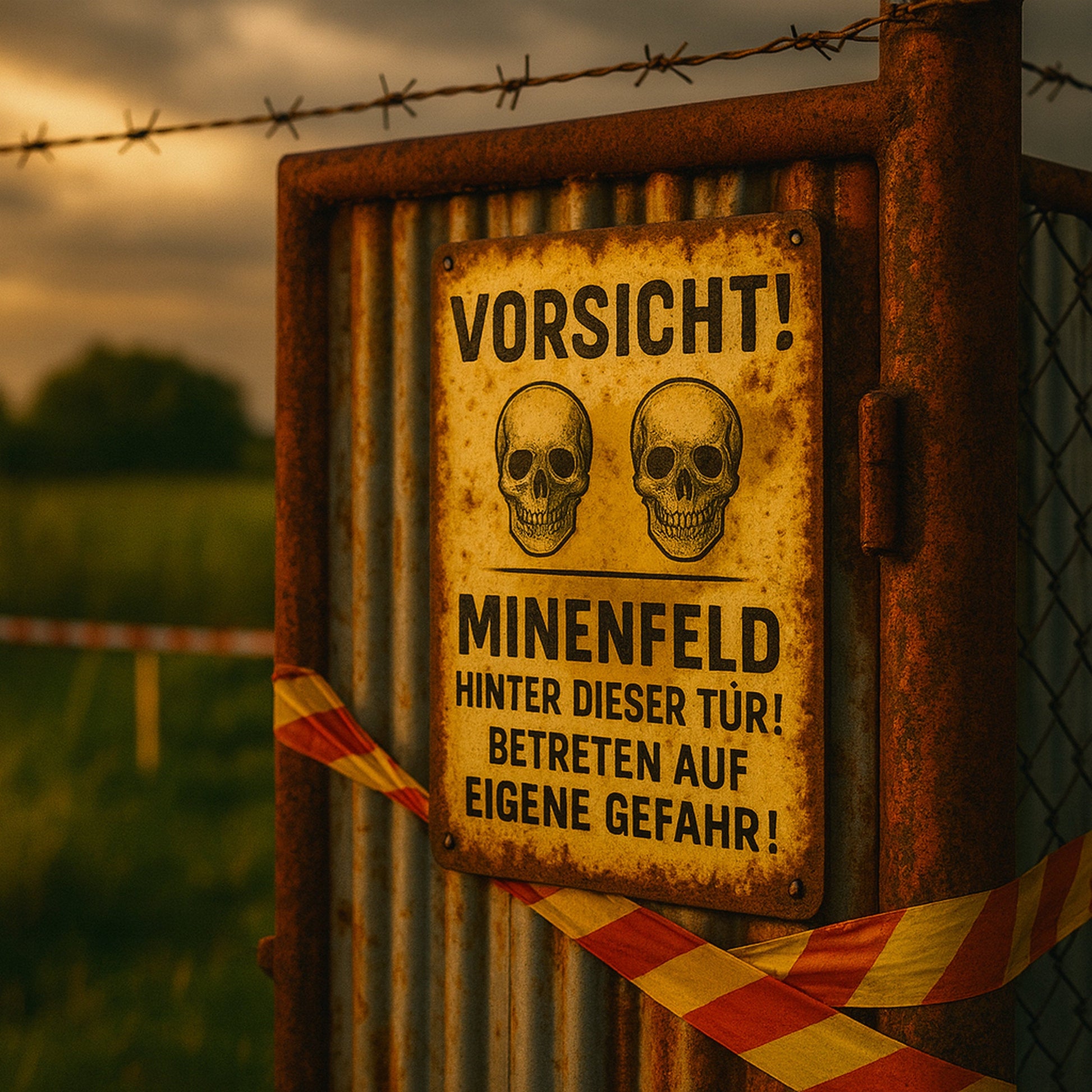 Vorsicht Minenfeld Gelb Blechschild