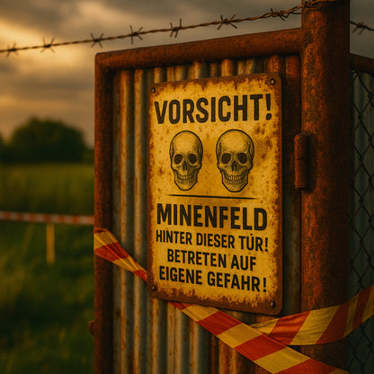 Vorsicht Minenfeld Gelb Blechschild
