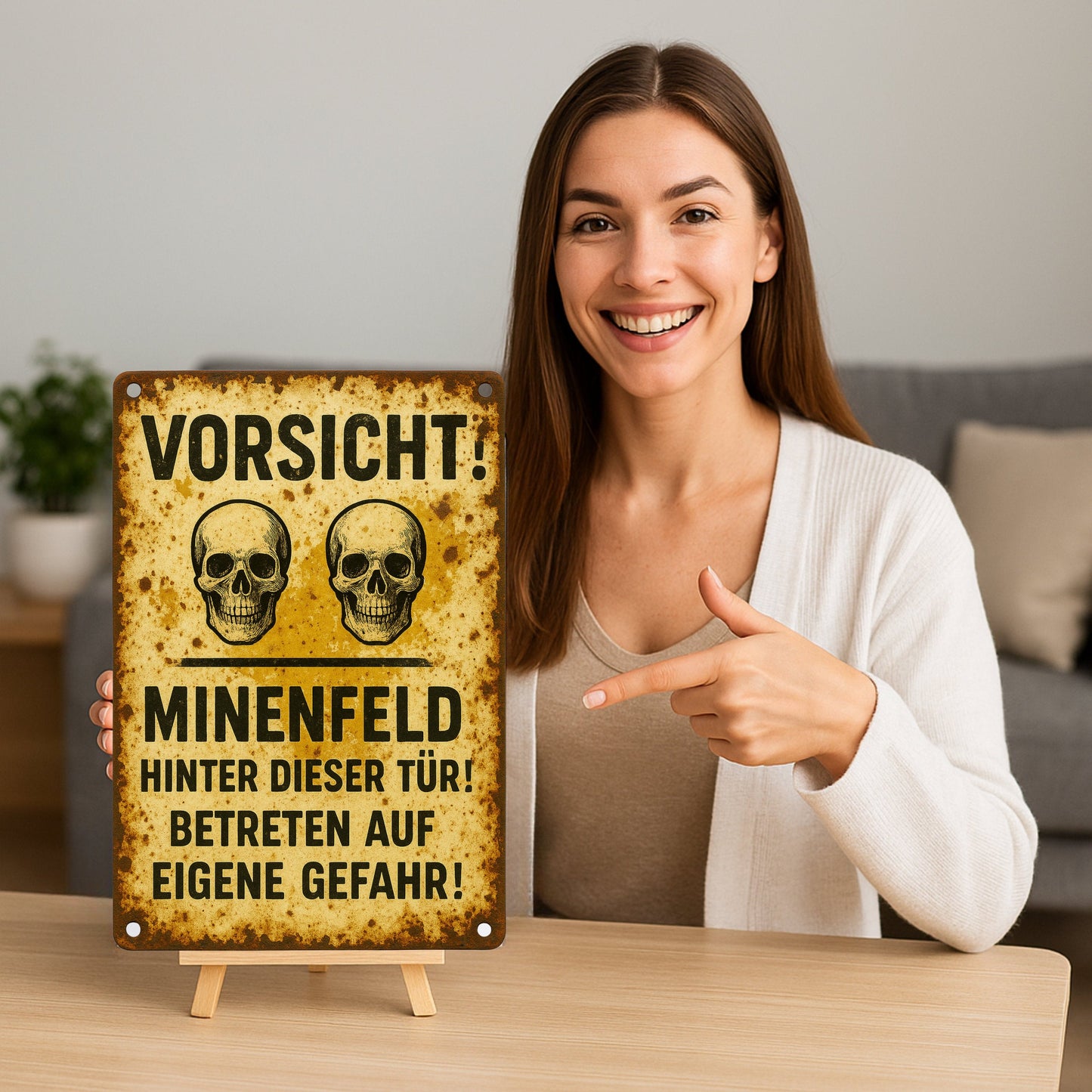 Vorsicht Minenfeld Gelb Blechschild