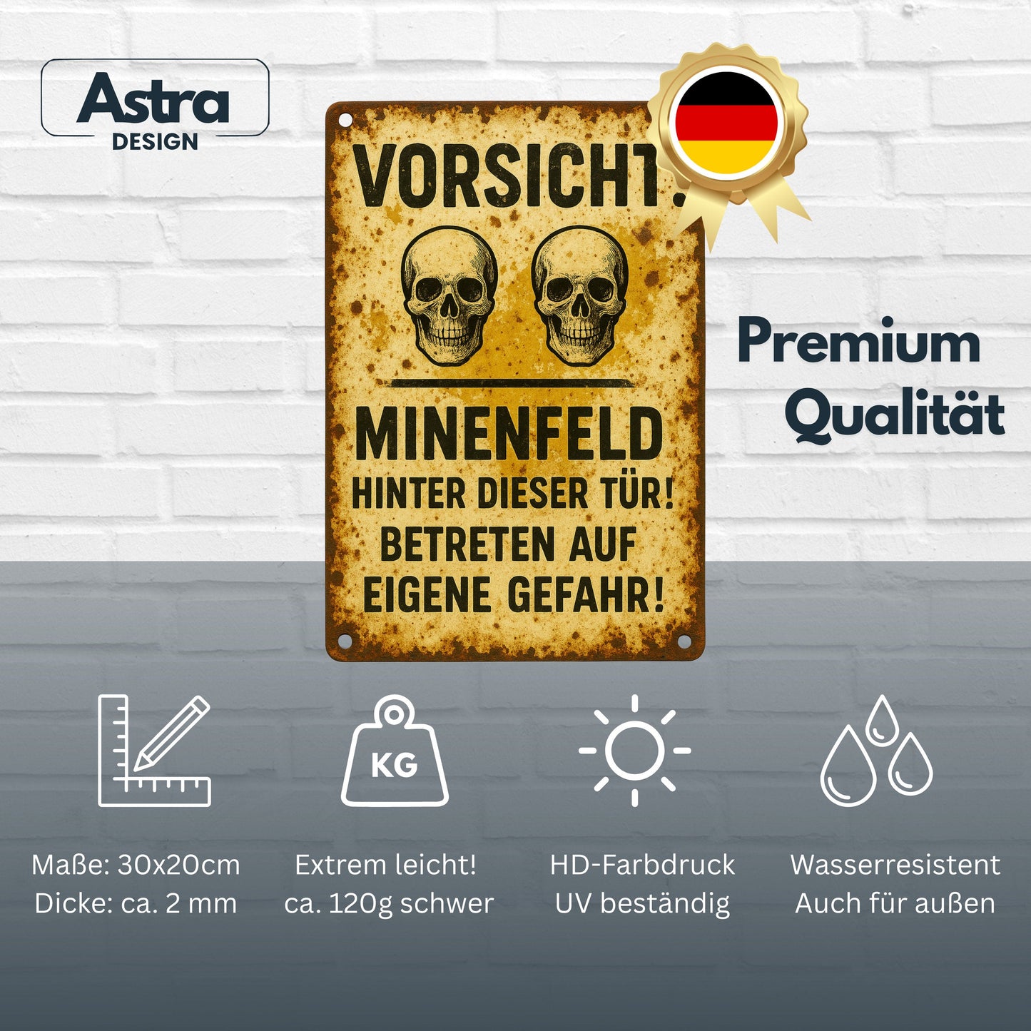 Vorsicht Minenfeld Gelb Blechschild