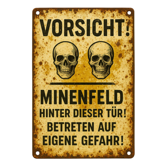 Vorsicht Minenfeld Gelb Blechschild