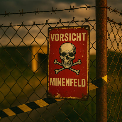 Vorsicht Minenfeld Rot Blechschild