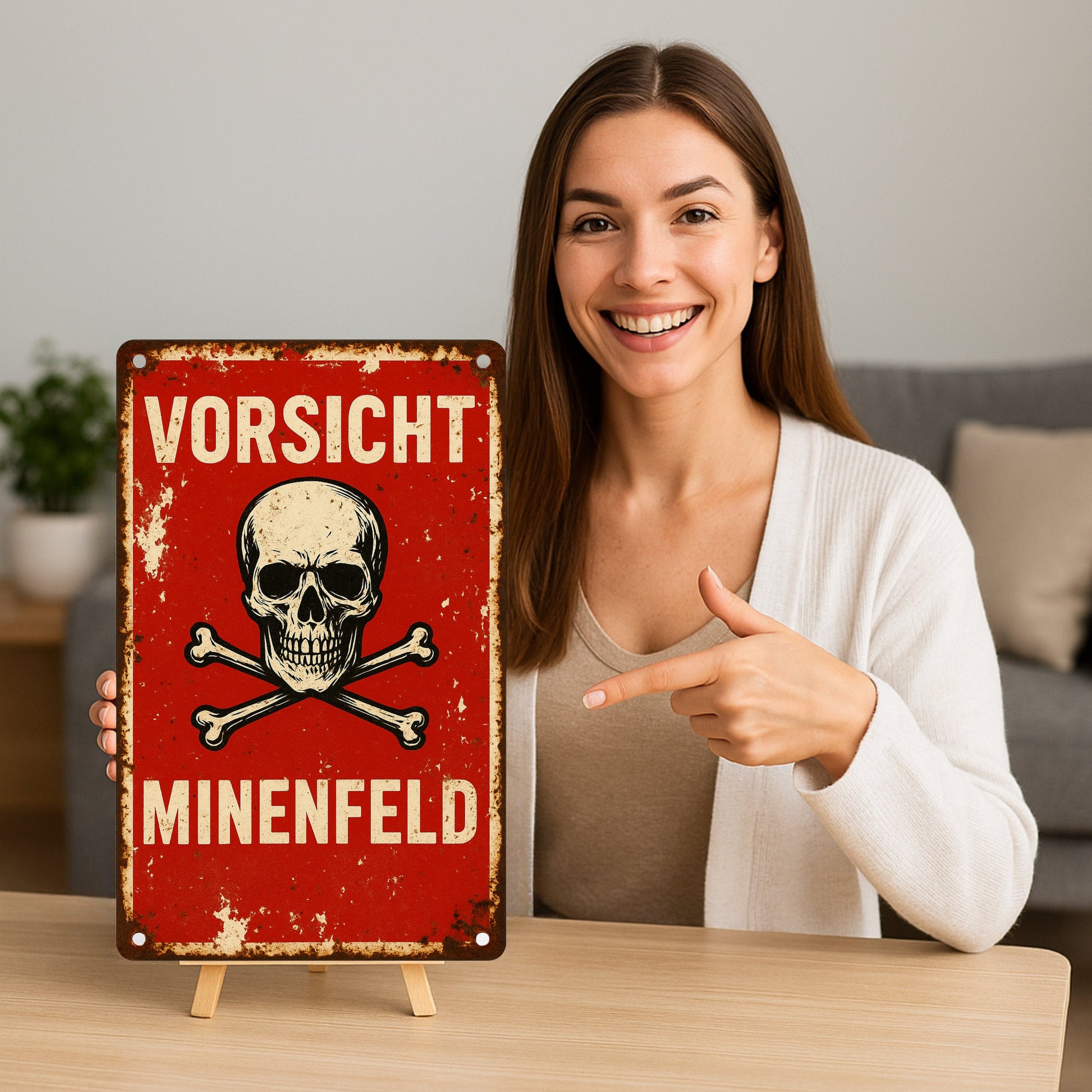Vorsicht Minenfeld Rot Blechschild