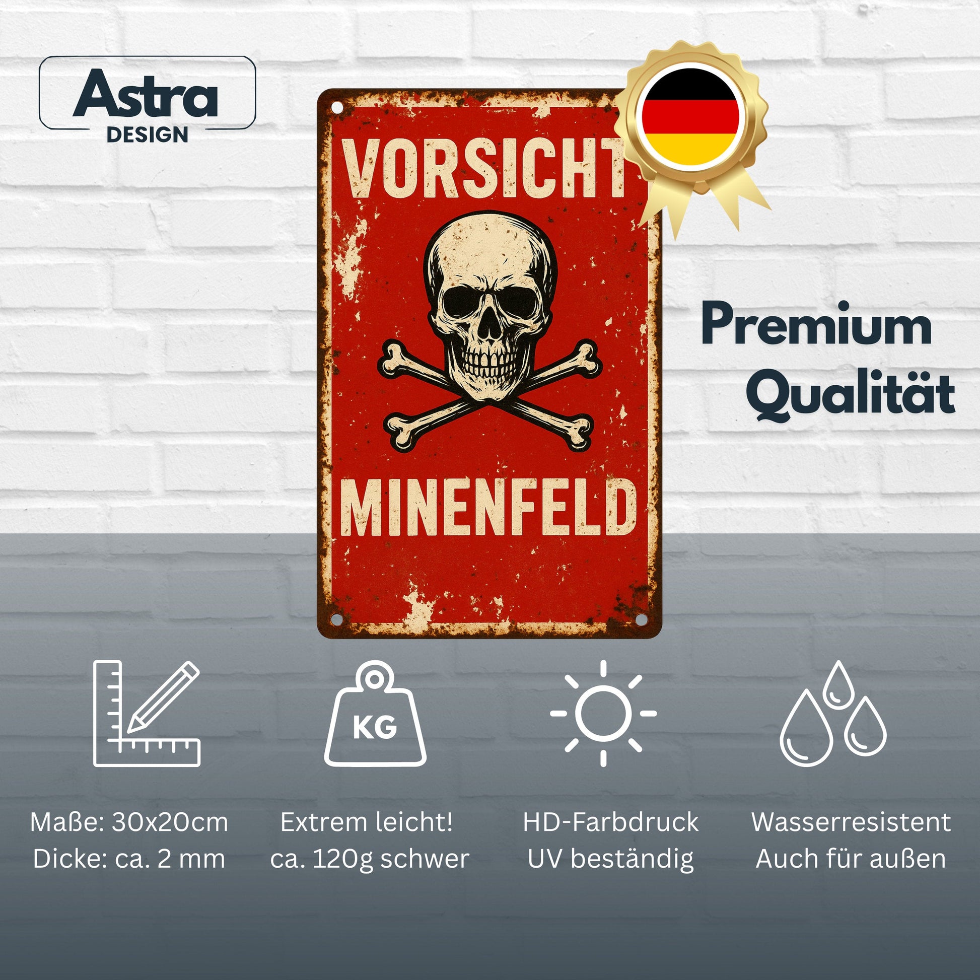 Vorsicht Minenfeld Rot Blechschild