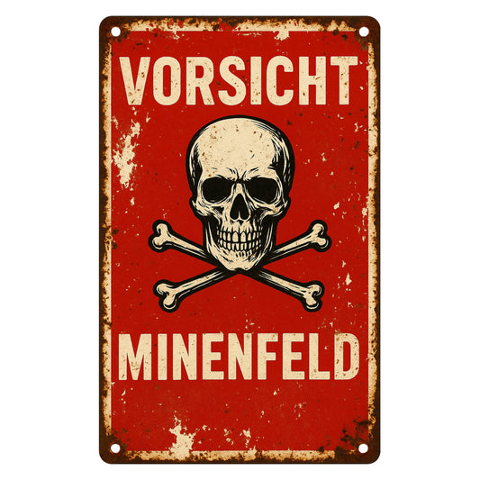 Vorsicht Minenfeld Rot Blechschild