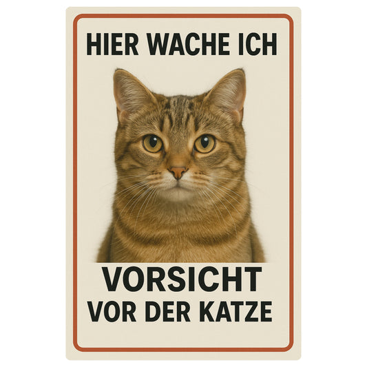 Katze Hier wache ich Blechschild 