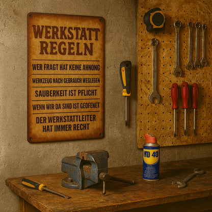 Werkstatt Regeln Blechschild
