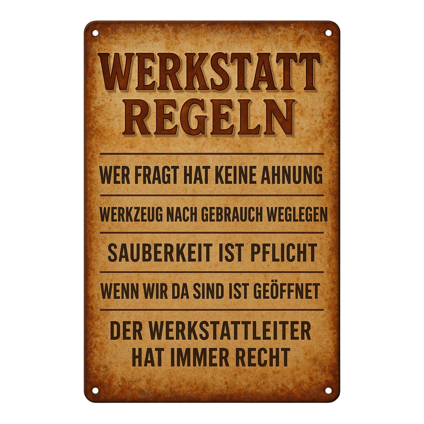 Werkstatt Regeln Blechschild