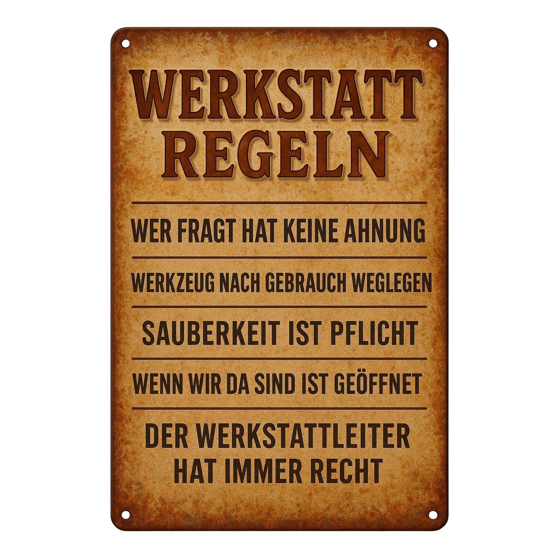 Werkstatt Regeln Blechschild