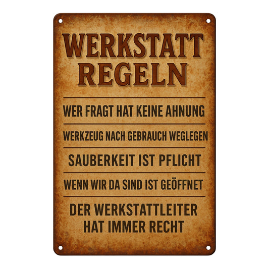 Werkstatt Regeln Blechschild