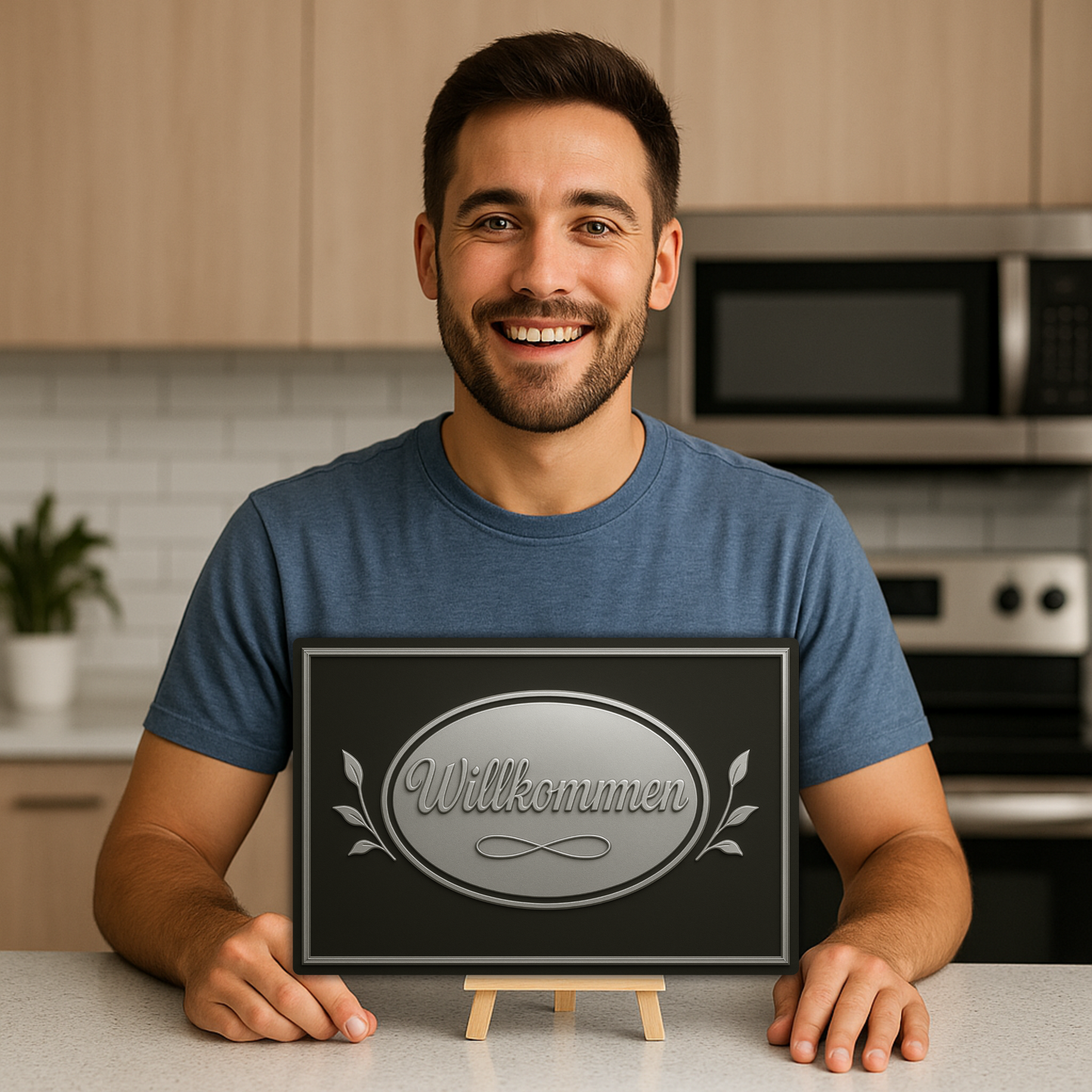 Willkommen Blechschild Hauseingang Silber